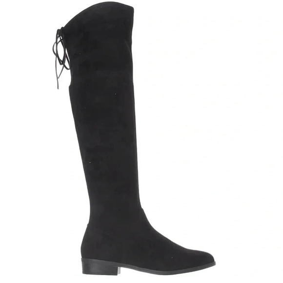 INC | Immanie Over-The-Knee Zippered Tie Slouchy Black Flat 7.5 Boots - Picture 2 of 6